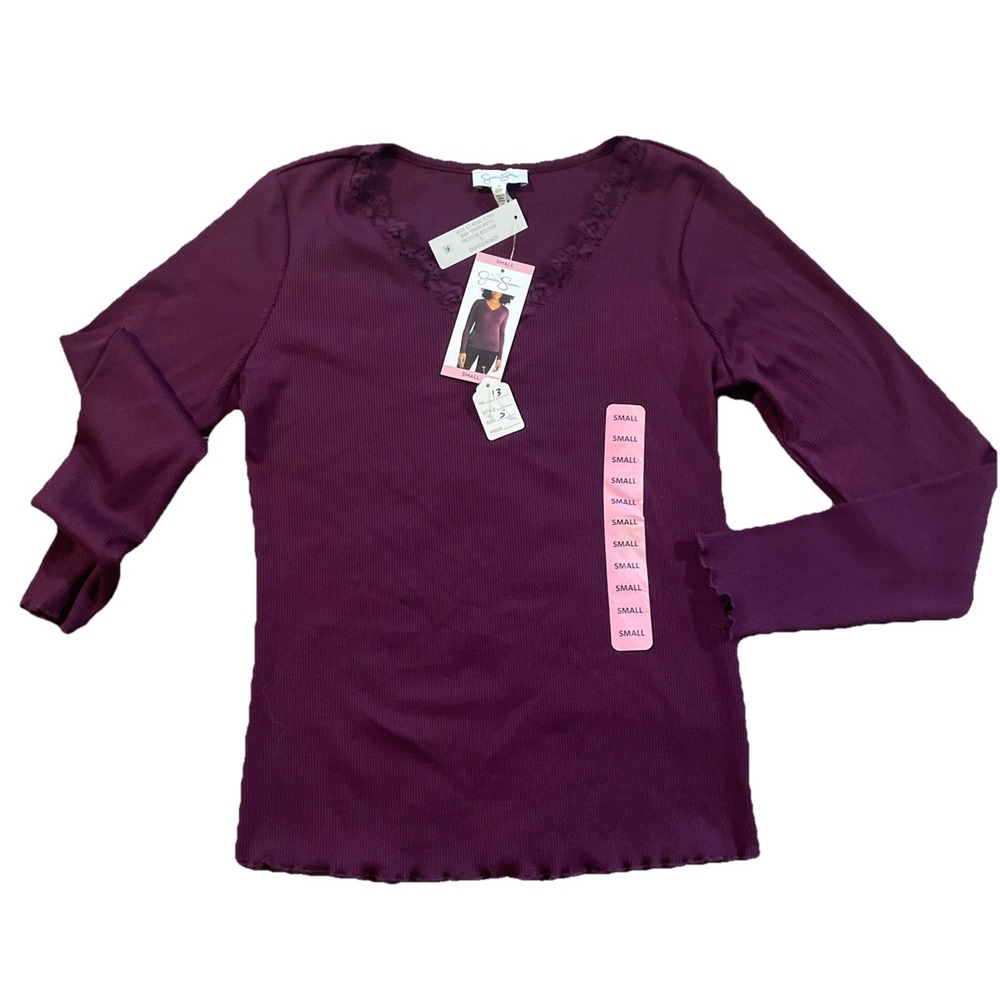 Jessica Simpson Burgundy Wine Lace Trim Texture VNeck Top Viscose S Layering Y2K